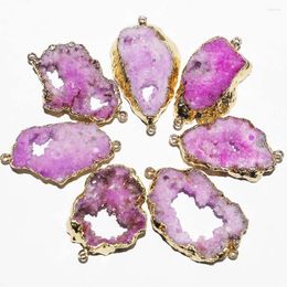 Pendant Necklaces Sell Natural Stone Slice Pink Agate Irregular Double Hole Connector Jewelry Making Necklace Bracelet Accessories 5Pc