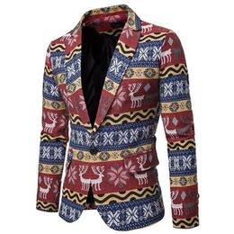 Fashion Men Adults Christmas Costumes Xmas Suit Funny Party Suits Santa Print Blazer285M