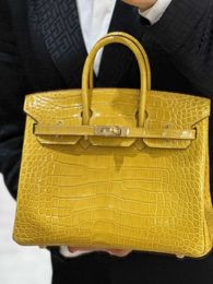 Platinum Leather Handbag American Crocodile Square Shiny Bk25 Handmade Wax Line Alligator Skin Women's Bag Portable Luxury Bag