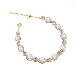 Link Bracelets Vintage Gold-Plated Cherry Blossom Powder Tourmaline Bracelet