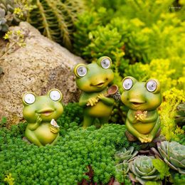 Garden Decorations Resin Cute Frog Figurines Solar Light Path Lawn Outdoor Yard Decor Accessories Flower Pot Landscape Decoration