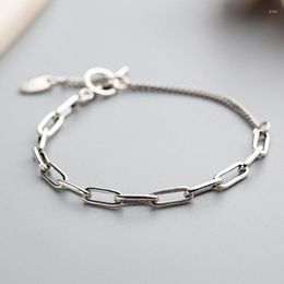 Link Bracelets FoYuan Silver Colour Vintage Geometric Oval Bracelet Student Japanese And Korean Personalised Design Splice Jewellery