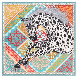 Scarves POBING Luxury Brand Silk Scarf Women Geometric Leopard Unicorn Print Square Scarves Large Foulard Femme Twill Silk Spring Scarf 230823