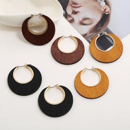 Dangle Earrings Solid Color Vintage Wooden Hollow Out Round For Women Girls Colorful Creative Handmade Geometric Gifts