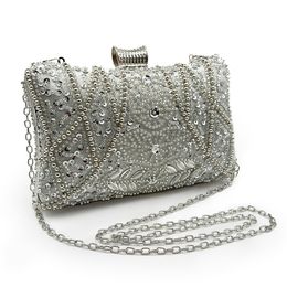 Evening Bags DG PEAFOWL Frame Women Formal Sliver Beaded Purses and Handbags Bridal Sequins Clutch Bag Cocktail Party bag 230823