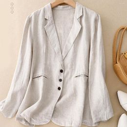 Women's Suits Cotton Linen Solid Colour Long-sleeved Suit Jacket Female Autumn Korean Version Of Retro Loose Temperament Casual Blouse Card