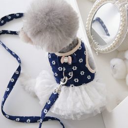 Dog Collars Leashes Luxury Dog Dress Harness And Leash Set 6 Colour Girl Boy Pet Puppy Little Small Animals Cats Chihuahua Collar Walking Lead Goods 230823