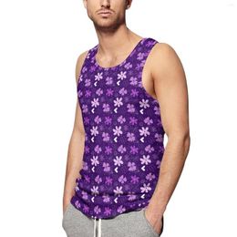 Men's Tank Tops Daisy Flower Top Men Purple Floral Print Beach Graphic Training Cool Oversized Sleeveless Shirts