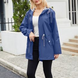 Womens Trench Coats Fall Windbreaker for Casual Long Hooded Rain Jacket Outdoor Autumn Waterproof Lightweight Solid Zipper 230822