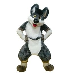 Blue Husky Fox Mid Length Fur Mascot Costume Walking Hallowe Suit Halloween Dress Christmas Suit Party