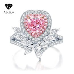 Wedding Rings Heart Shaped High Carbon Diamond 1 Carat Pink Flower Ring 925 Sterling Silver Luxury for Women Dinner Party Gift 230822