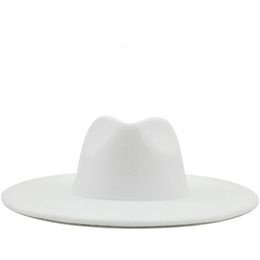 Wide Brim Hats Bucket British Style winter wool solid Classic fedoras cap men women panama jazz hat 95CM Big white Fedoras 230822