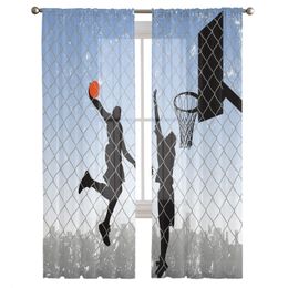 Sheer Curtains Basketball Dunk Silhouette Physical Education Sports Tulle for Living Room Chiffon Voile Window Curtain Decor 230822
