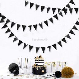 Party Decoration Halloween Hanging Garland Bunting Glitter Black Birthday Triangle Banner Paper Flag New Year Bunting Streamer Party Decoration L0823