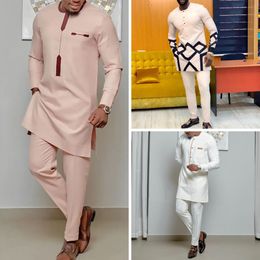 Men's Tracksuits Kaftan Elegant African Men's Set 2 Pieces Outfits Long Sleeve Ethnic Tops And Pants Wedding Prom Dashiki Printed Full Luxury 230822