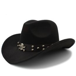 Wide Brim Hats Bucket Hats Party Hat's Men Wool Western Cowboy Hat Rollup Brim Gentleman Dad Jazz Equestrian Sombrero Hombre Cap Size 5658CM Leather Belt 230822