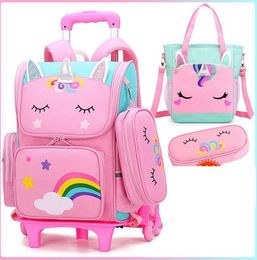 Backpacks School Trolley Bag For Girls Kids with lunch bag Rolling Backpack Bags Wheeled 230822