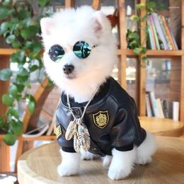 Dog Apparel Clothes Winter Warm Thick Fashion Motorcycle Leather Coat Black Versatile Puppy Pet Spring Jacket