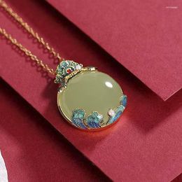 Chains Cloisonne Enamel Auspicious Clouds Natural An Jade Jasper Pearl Pendant Round Necklace Ethnic Wedding Jewellery For Women Gift