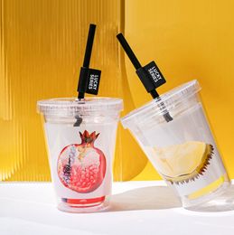 The latest 13oz Personalised fruit double -layer plastic straw coffee mug, many style choices, support customization of any logo