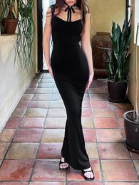 Casual Dresses Women's Summer Sexy Basic Sleeveless Low Cut Cowl Neck Bodycon Long Dress Backless Party Club