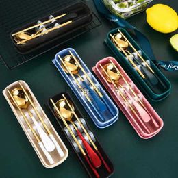 304 Dinnerware Set Eco Friendly Dish Kitchen Accessories Fork Spoon Portable Cutlery Sets With Case Silverware Sets Gold Knife HKD230812