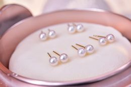 Stud Earrings XX Pearl Fine Jewellery Solid 18K Gold Natural 4mm Sea Water Ocean Akoya White Pearls For Women