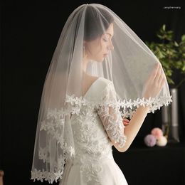 Bridal Veils SLBRIDAL Lace Flower Edge Pearls Wedding With Comb White Accessories For Bride Mariage Women