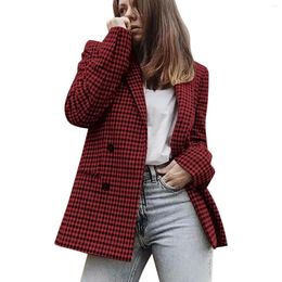 Women's Suits Autumn Winter Suit For Women Double Breasted Lapel Long Sleeved Plaid Pront Jackets Korean Version Coat Clothing