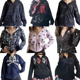 Men's Hoodies Sweatshirts Mall Goth Skulls Print Retro Sweatshirts E-girl Gothic Dark Academia Emo Jackets Coats 00s Vintage Y2K Grunge Zip Up Hooides 230822