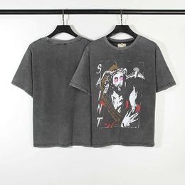 Designer Fashion clothing Luxury Mens Tees T-Shirts Love Satan Embroidery Made Old Wash Short Sleeve T-shirt for Men Handsome Spring and Autumn Style Thick and Solid