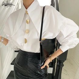 Women s Blouses Shirts Korean Retro Loose Turn Down Collar Elegant Blouse Spring All match Tops Fashion Lantern Long Sleeve Shirt Casual Clothes 17845 230823