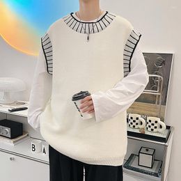 Men's Vests 2023 Style Knitting Cashmere Wool Blend Vest O Collar Loose Contrast Colour High-quality Soft Keep Warm G75