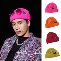 Beanie/Skull Caps Street Dance Woollen Hat Teamwang Men's and Women's Korean Edition Versatile Orange Knitted Guapi Cold Hat Trend J230823