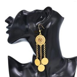 Dangle Earrings Golden Long Chains Tassel Coin For Women Round Fan Shaped Crystal Flower Turkish India Ethnic Jewellery