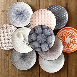 Dishes Plates Japanese Nordic Creative Modern Simple Underglaze Color Ceramic Tableware Household 8inch Westernstyle Meal Snack Flat Plate 230822