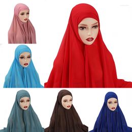 Ethnic Clothing Muslim Women Turban Underscarf With Cap Bonnet Summer Chiffon Hijab Pinles Shawl Head Scarf Islam Ladies Attached Neck Cover