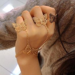 Charm Bracelets Trendy Hollow Butterfly Tassel Chain Ring With Bracelet Link Wrist Finger Rings Bangles For Women DIY Jewellery Gifts 2023