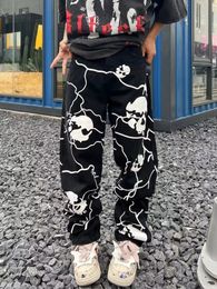 Men s Jeans Printed Skull Wash American Vintage Straight Men Clothing Harajuku Style Hip hop Street Loose Trousers Y2k 230823