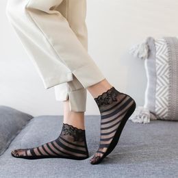 Women Socks 5PC Spring And Summer Striped Lace Invisible Versatile Women's Short Cotton Medium Tube
