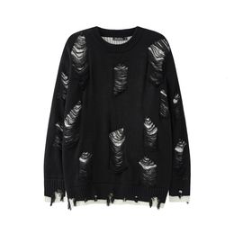 Men's Sweaters Distressed Ripped Holes Aesthetic Sweater for Men Knit y2k Clothes Men Clothing Winter Fashion Women's Gothic Clothes Streetwear 230815