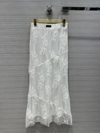 Skirts White Jacquard Lace Long Half Dress! Sweet Cool Girl Age Temperament Package Hip Fishtail Skirt Design