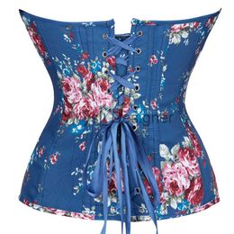 Women Vintage Floral Print Pattern Overbust Corset Top Burlesque Waist Cincher Lace Up Corsets Sexy Corset Bustier Lingerie x0823