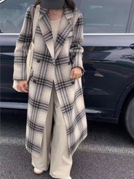 Women's Wool Blends Women Winter Warm Casual Woollen Coat Elegant Plaid Loose Oversized Vintage Long Overcoat Female Cashmere Outerwear Jackets 230823