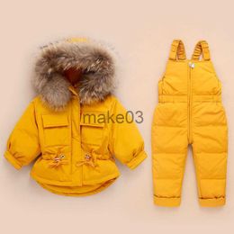 Down Coat 2023 New Russian Winter Warm Fur Collar Kids Ski Suit Children Duck Down Jacket Overall Suit for Baby Boys Girls Jumpsuit Set J230823