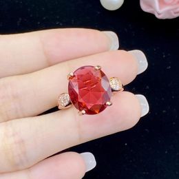 Wedding Rings S925 Silver Product Temperament Oval Red Tourmaline Gem Colourful Treasure Open Ring Women's Engagement Jewellery