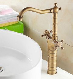 Kitchen Faucets Antique Brass Dual Cross Handles Swivel Bathroom Sink Basin Faucet Mixer Taps Anf103