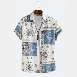 Men's Casual Shirts 2023 Ethnic Printed Hawaiian Shirt Men Patchwork Short Sleeve Lapel Summer Streetwear Breathable Premium
