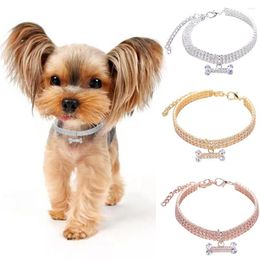 Dog Collars Puppy Kitty Necklace Fashion Three Drains Diamond Adjustable Cat Collar With Jewelry Zircon Bone Pendant Pets Accessories