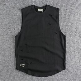 Men's Tank Tops Trendy And Personalized Perforated Cotton Sleeveless Sweat Top Loose Fashion Casual Sports For Men 284